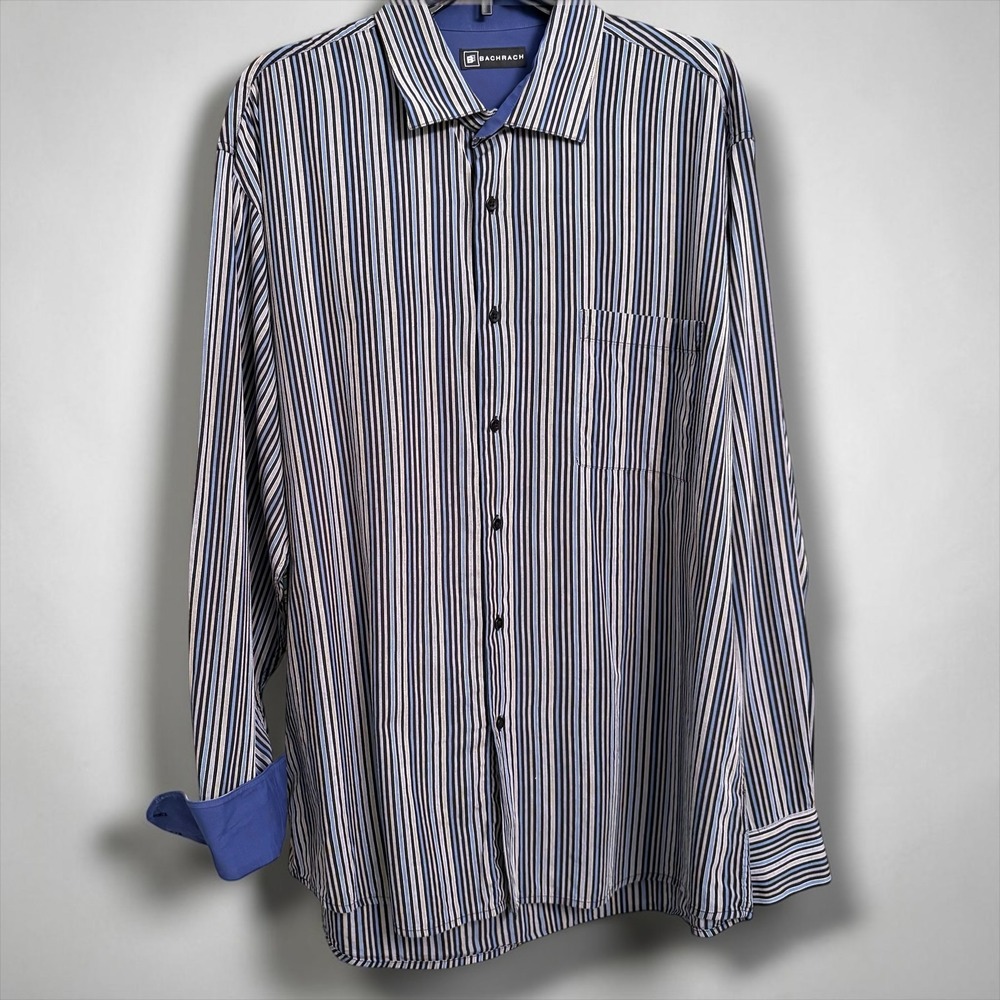 Bachrach Mens XL Blue Striped Button Down Shirt 100% Cotton Long Sleeve Casual